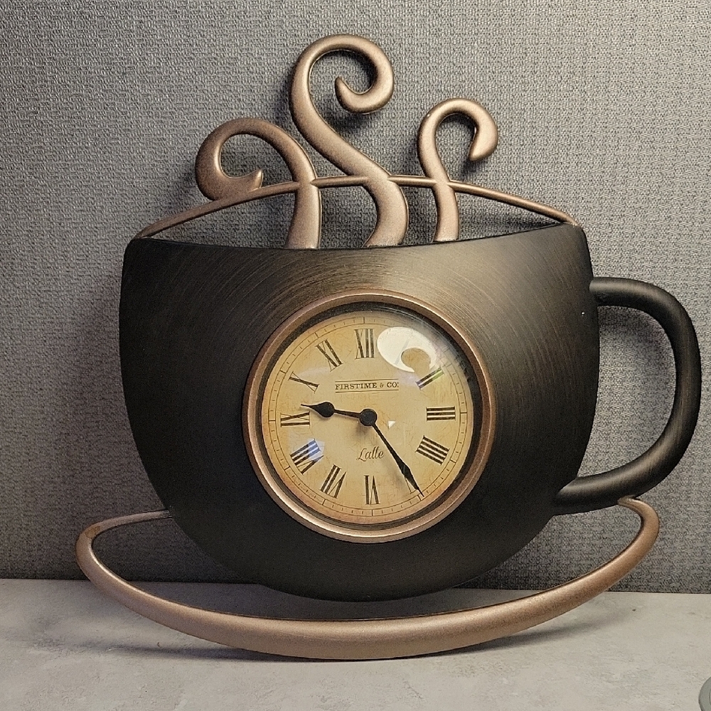 Brown and Gold Coffee Cup Clock